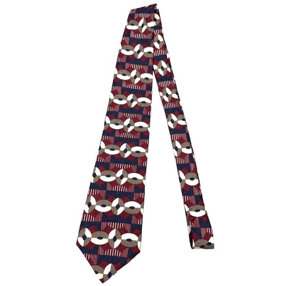 Tom James Mens Vintage Silk Dress Tie Made in USA Multi Geometric 58" 3.75" - Picture 4 of 9